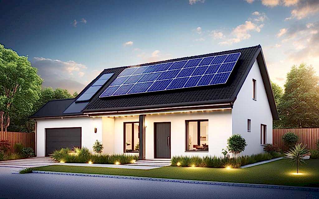 Casa con Eficiencia energéticas aplicada en ventanas de termopanel y paneles solares sobre el techo