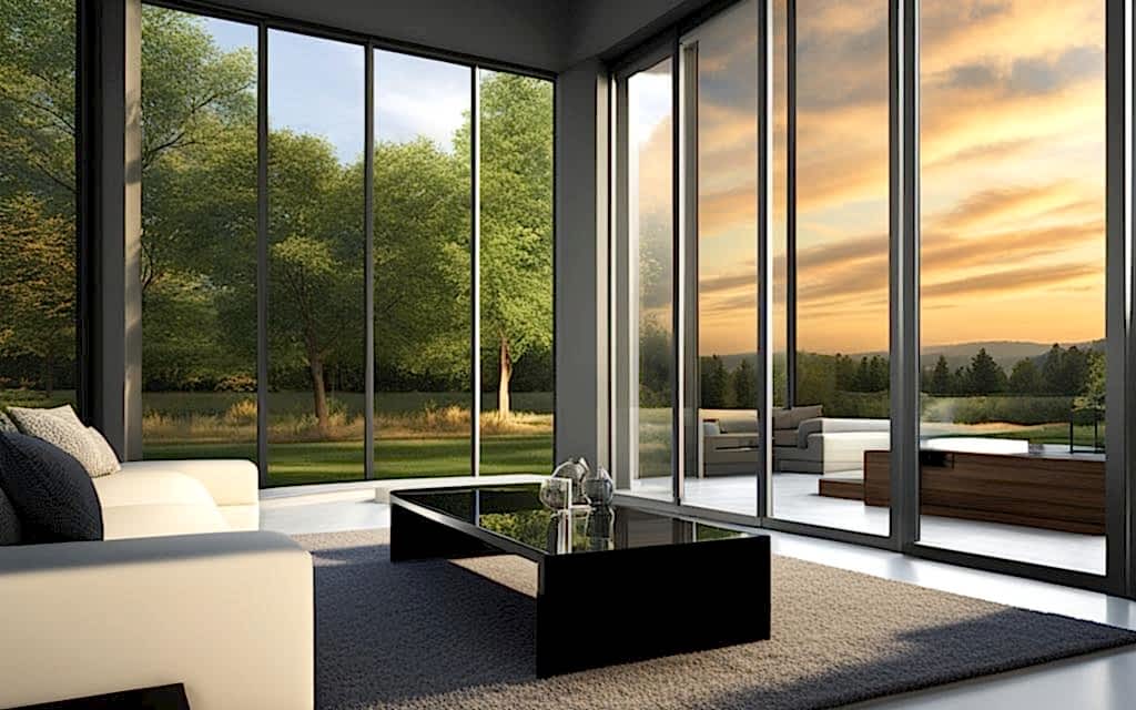 Living de hogar con Ventanas muy altas de Termopanel de doble cristal